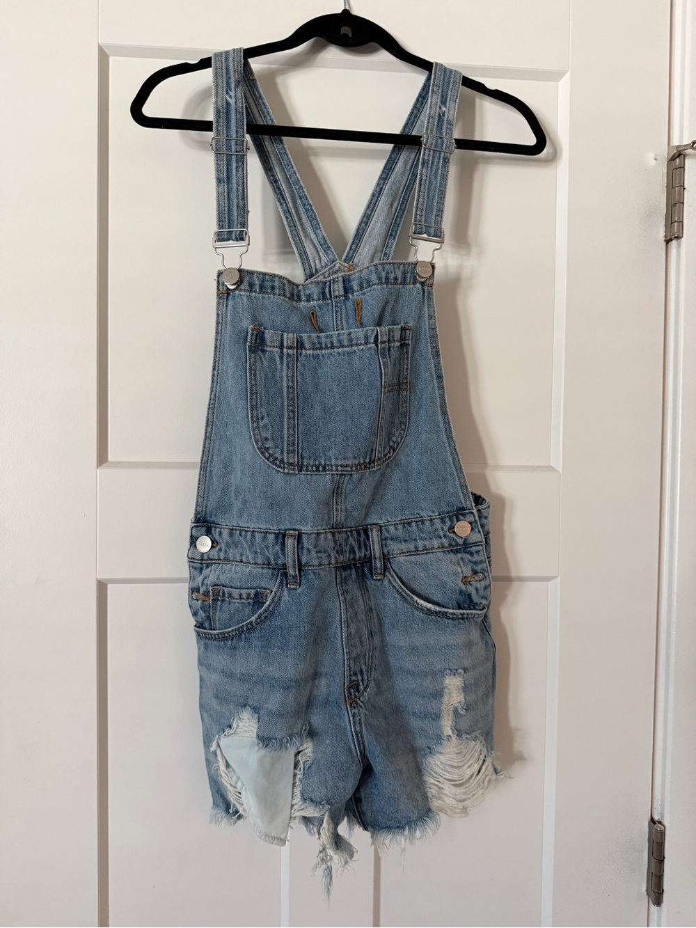 Risen Denim Short Overalls Jumpsuit - Light Blue
